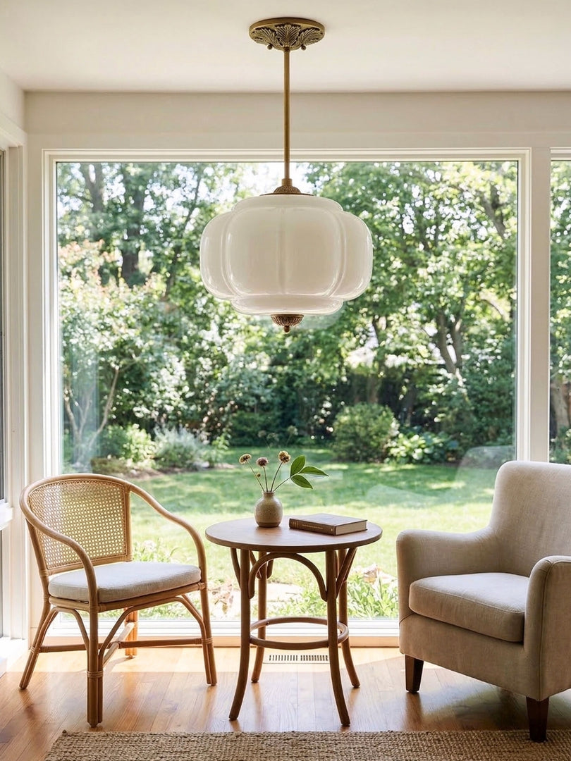 Eloise Scallop Vintage Milk Glass Semi-Flush Mount Pendant Light