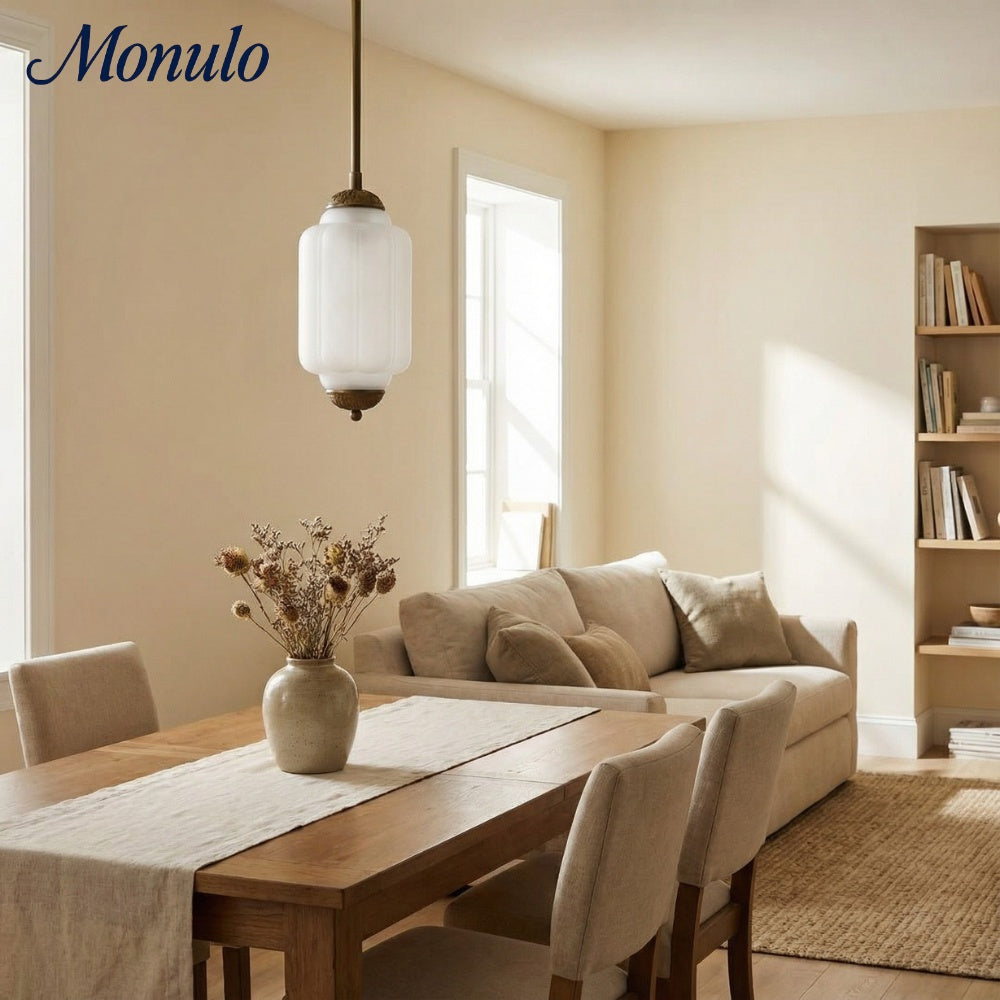 Eloise Vintage Inspired Scalloped Milk Glass Pendant - Modern Accent Light for Kitchen and Bedroom