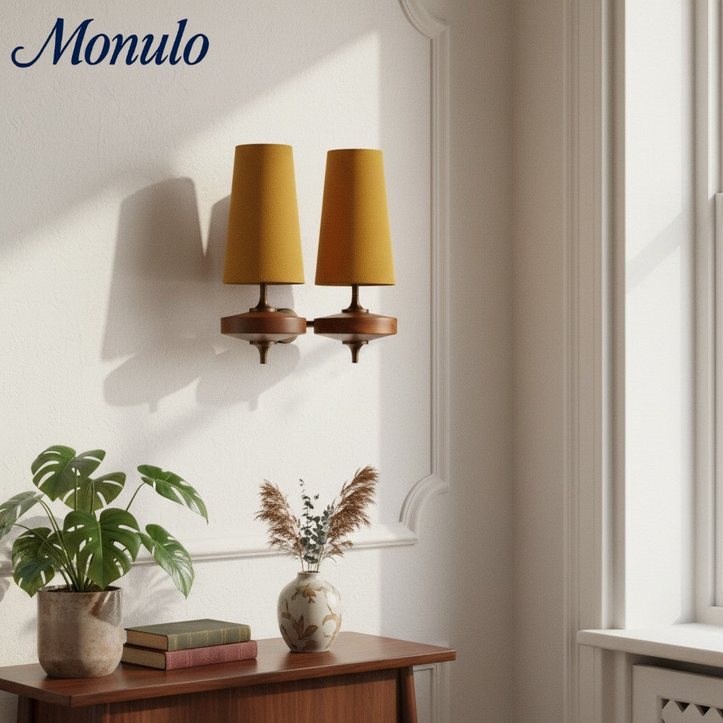 Aplique de pared Rowan Retro con pantalla de tela: iluminación clásica de tela para el dormitorio