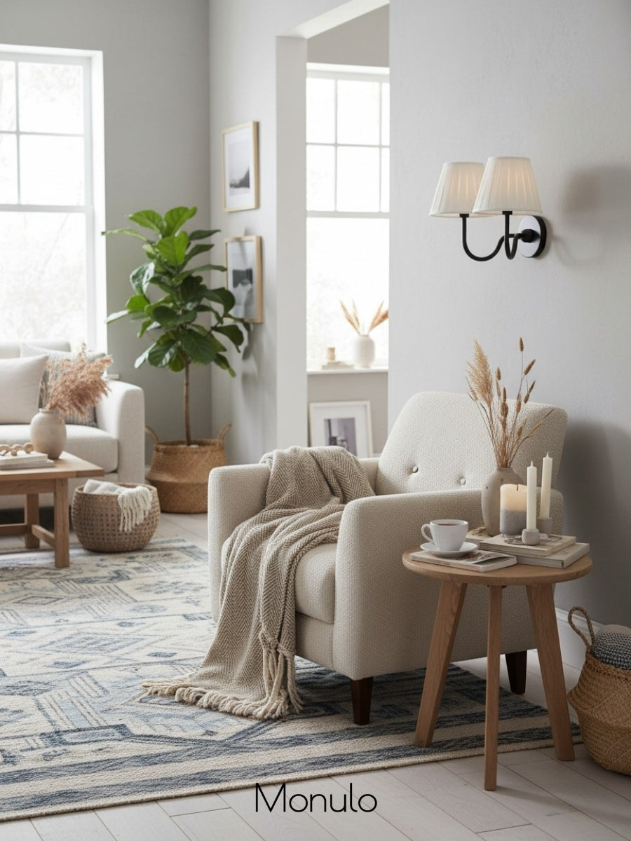 Luvora Fabric Shade Wall Sconce with Drum Shade - Classic Pleated Sconce Light