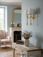 Load image into Gallery viewer, Rowan Fabric Shade Wall Sconce in Antique Copper - Vintage Luxury Light for Interiors
