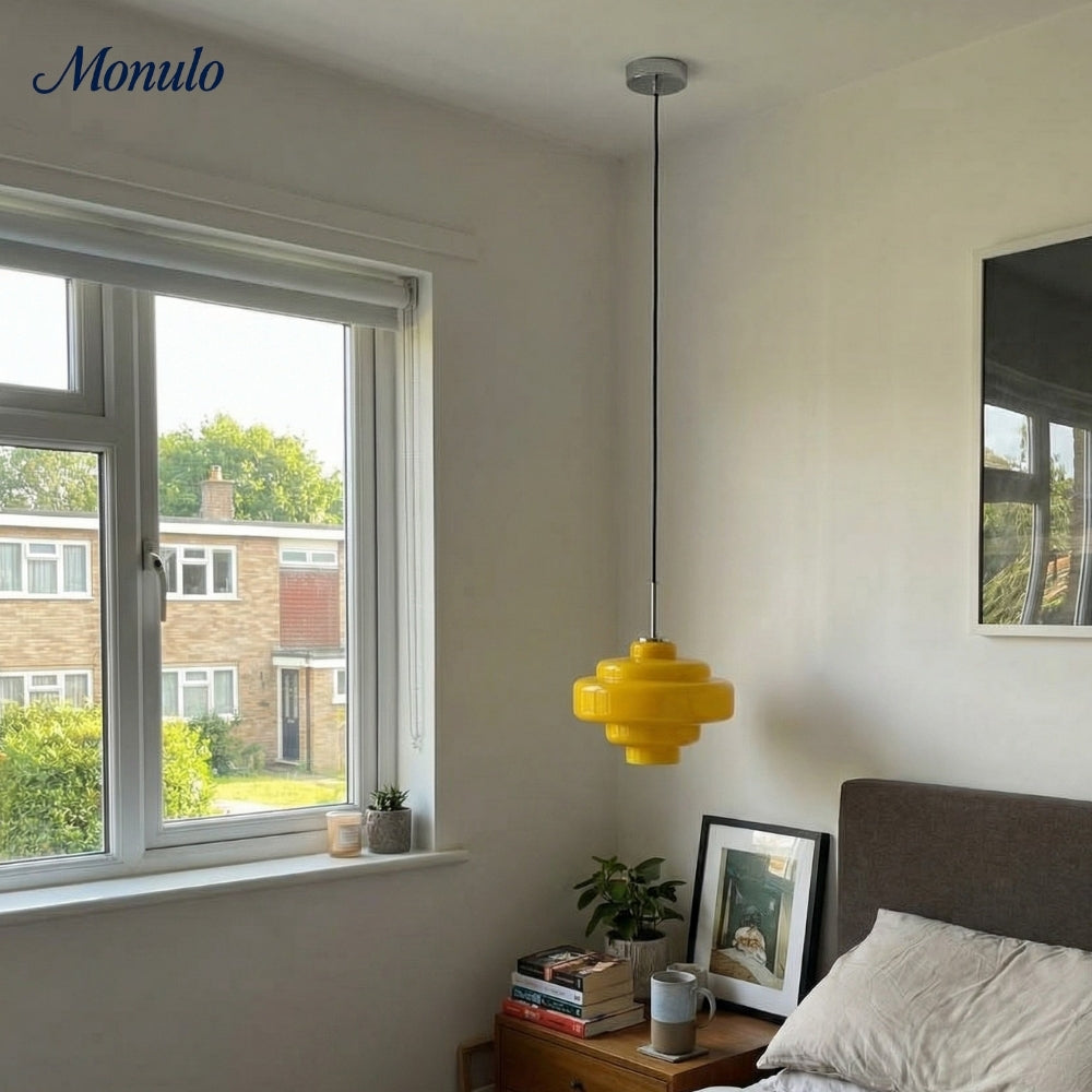 Lámpara colgante Koloro con pantalla de vidrio coloreado: moderna lámpara de suspensión ajustable para interiores.