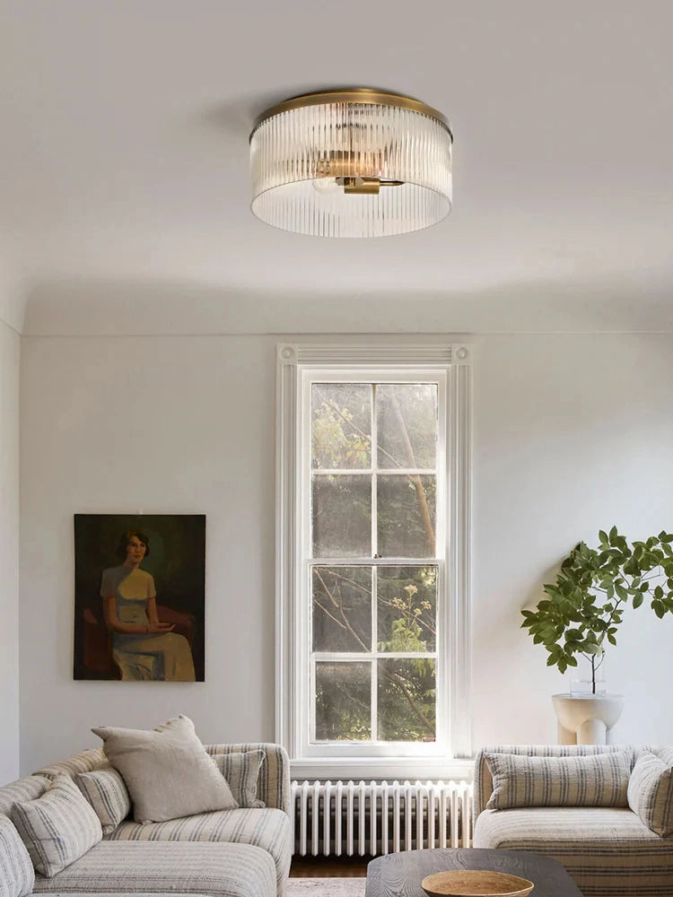Plafonnier semi-encastré à nervures - Design encastré en verre avec finition dorée