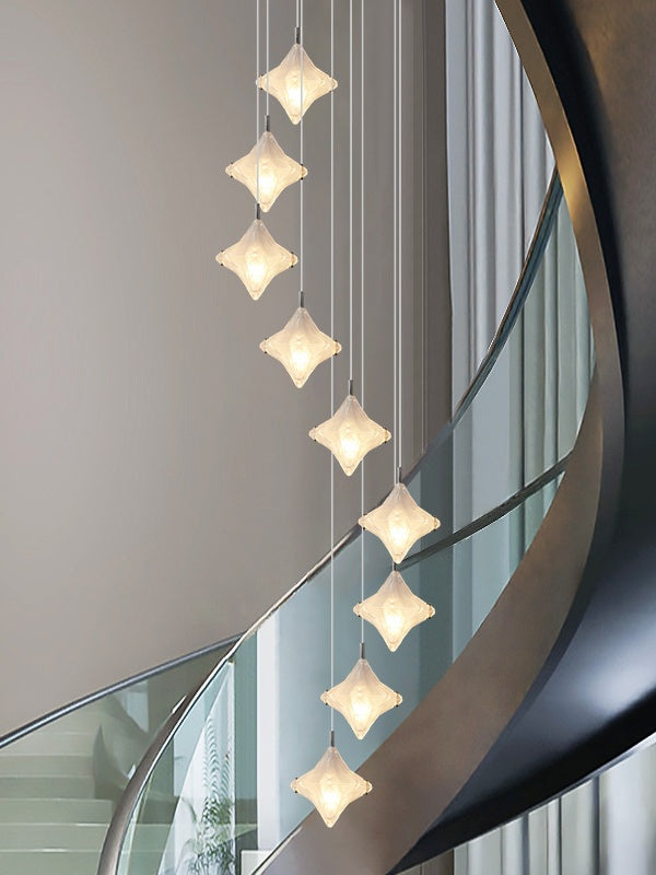 Art Deco Stern Treppenpendelleuchte – Mattglas Hängeleuchte – Astris Altair