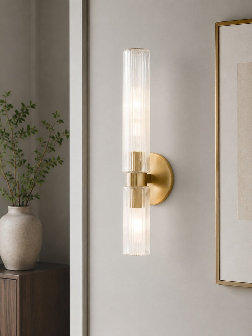 Rivora gerilltes Glasrohr Doppelwandlampe – Zeitgenössische Wandleuchte für den Eingangsbereich