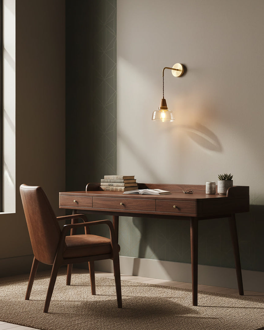 Clear Bell Glass and Brass Plug-In Wall Lamp product view