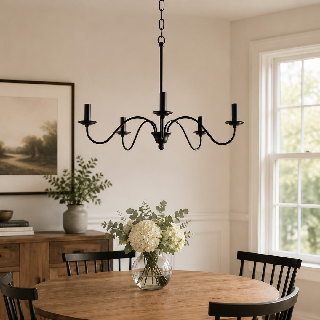 Lustre vintage en fer noir de style bougeoir