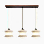 Cargar imagen en el visor de la Galería, Three-light travertine stone pendant light on a plain background