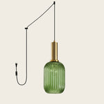 Charger l'image dans la visionneuse de galerie, Green Model A Small ribbed glass plug-in pendant light