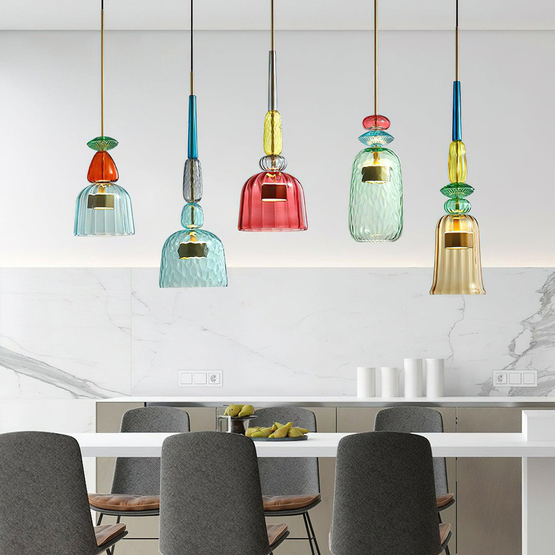 Suspension en verre soufflé à la main - Fer bonbon coloré, couleurs mélangées, pour l'intérieur