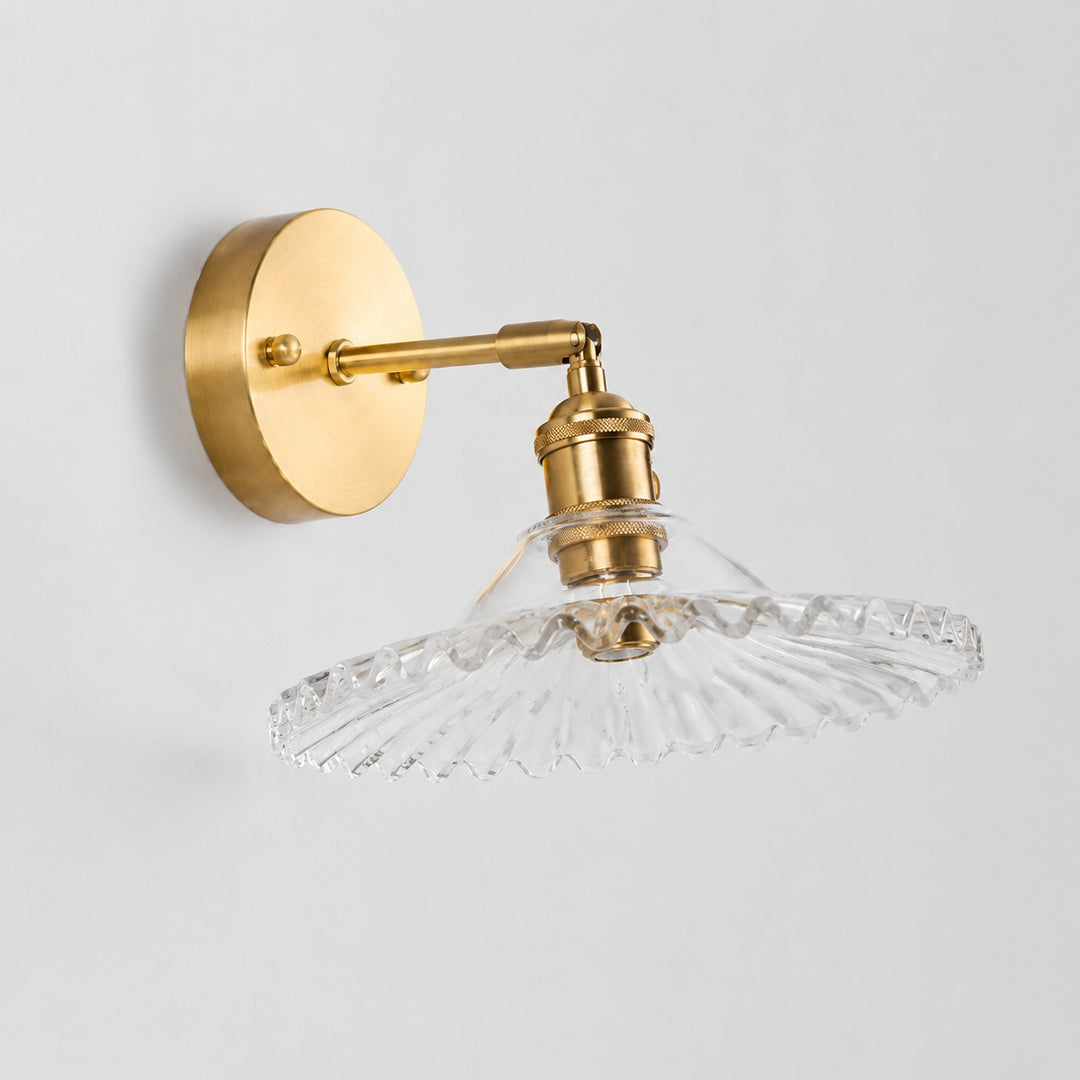 Warm white glass wall light with brass arm, 0912TZ style
