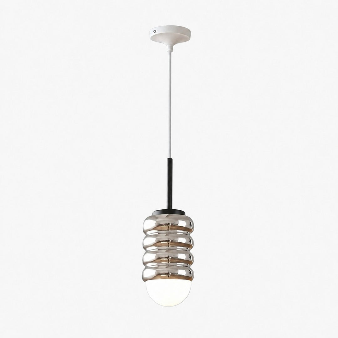 Iron Pendant Lamp with Ribbed Shade - Cream Style Light for Bedroom
