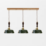 Load image into Gallery viewer, 3-Light Linear Pendant Deep Green Leather Bar 75 cm / 29.5 in; Shade Dia. 25 cm / 9.8 in