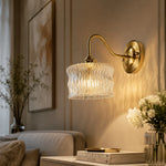 Cargar imagen en el visor de la Galería, Clear ripple glass wall sconce above a small dresser