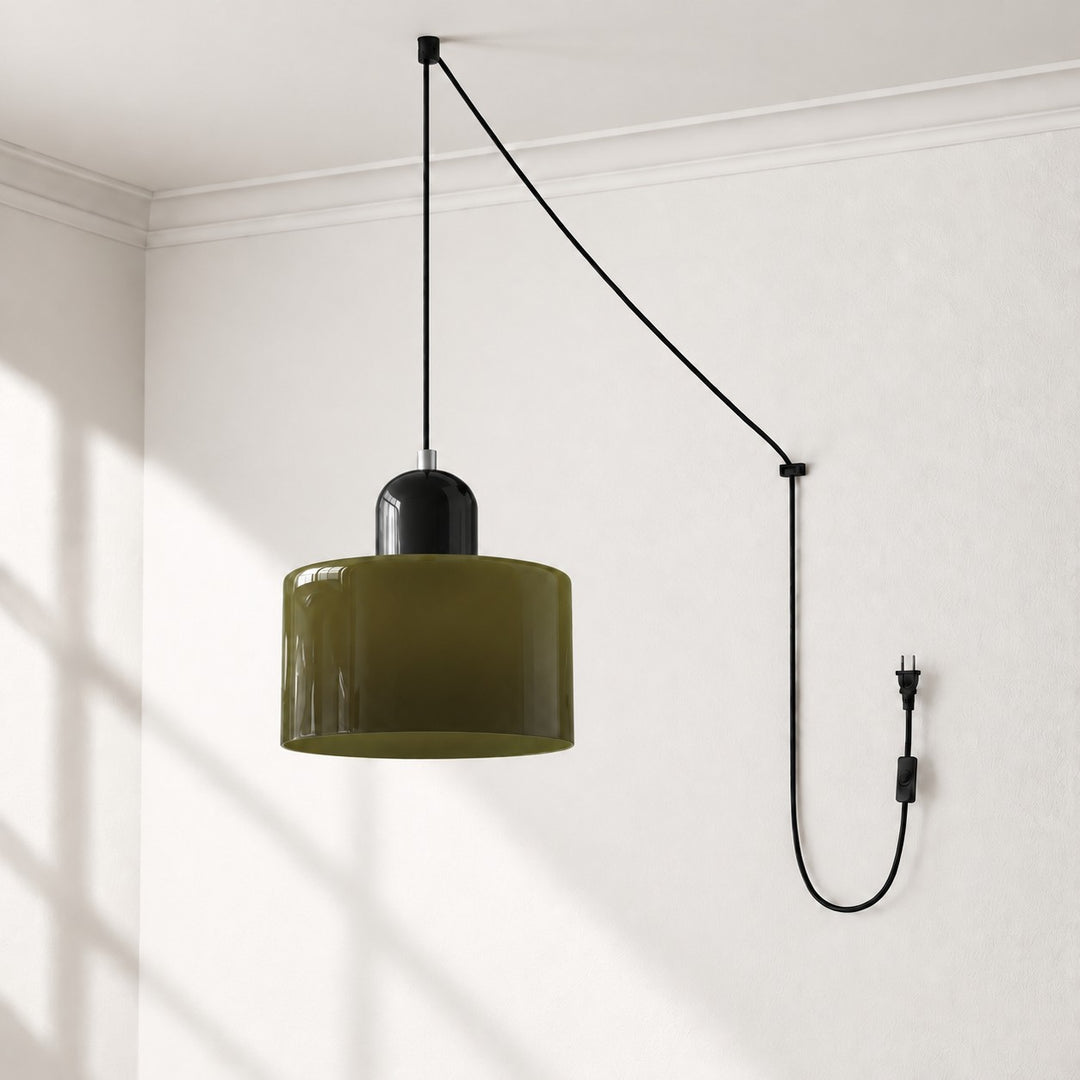Mid‑Century Macaron Plug‑in Swag Pendant Light - Colorful Shade Hanging Lamp for Home Decor