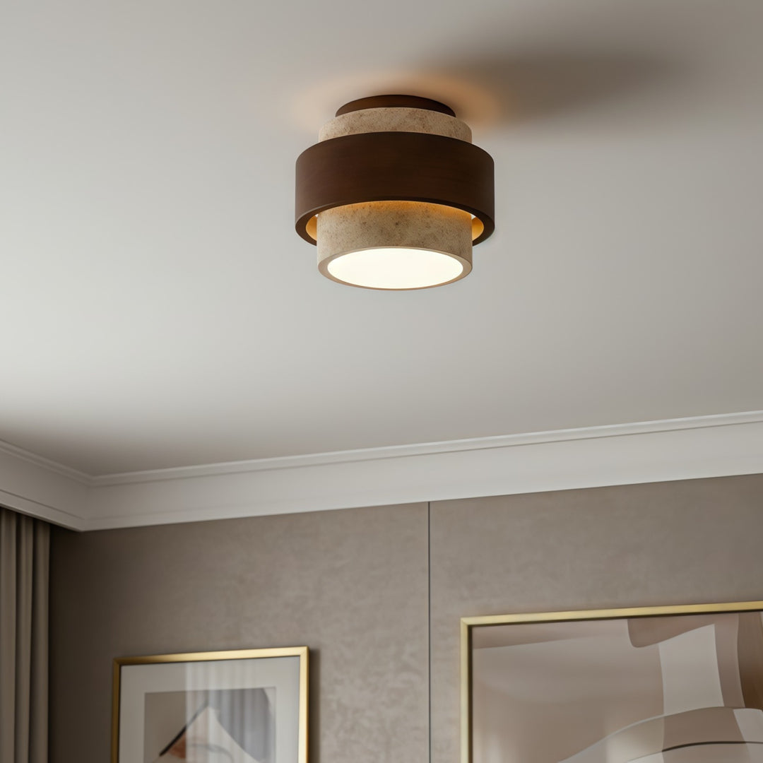 Lámpara de Techo de Travertino MokuStone Wabi Sabi - Iluminación Empotrada de Piedra Texturizada para el Hogar