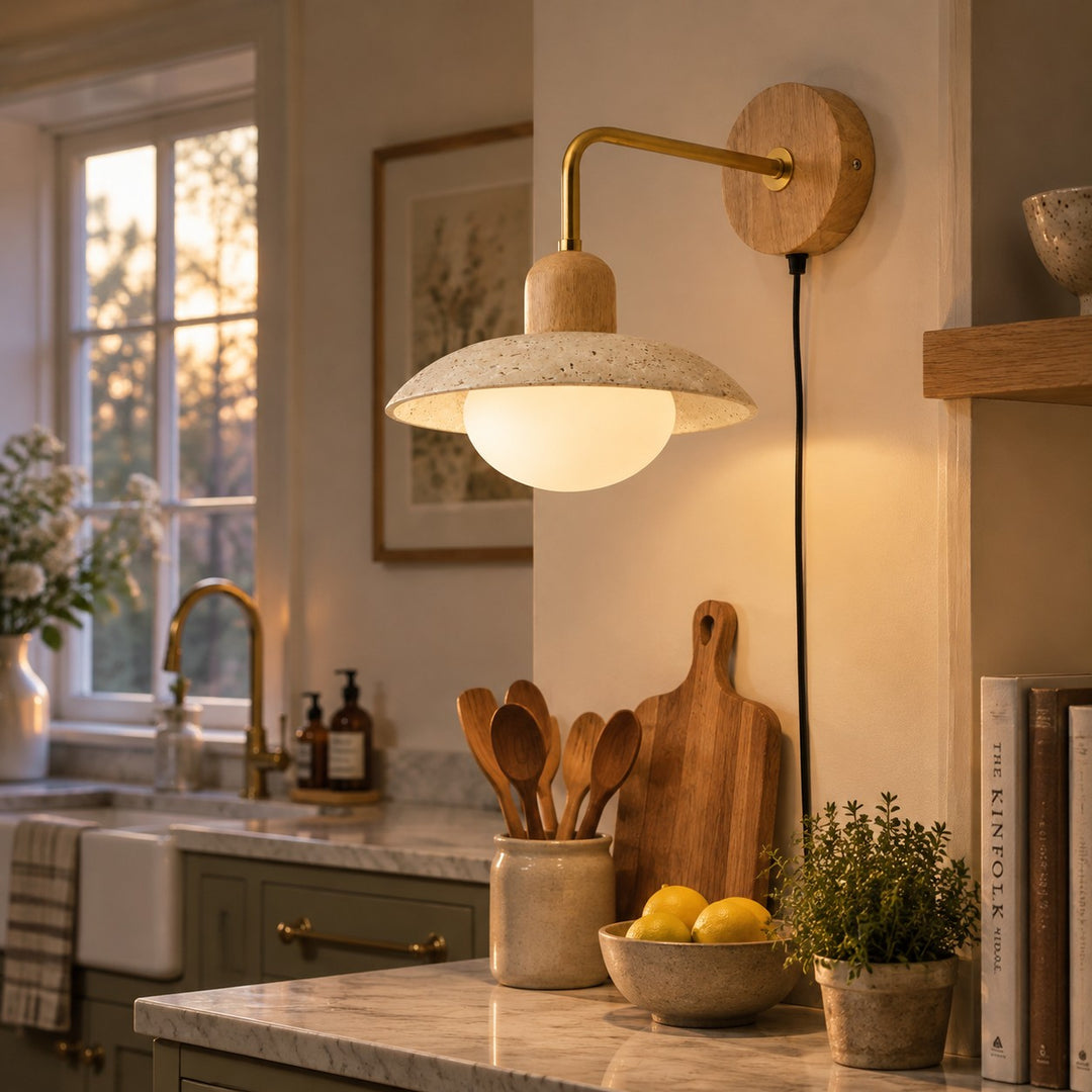 Travertine Disc Plug-In Wall Lamp