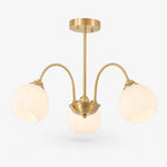 Load image into Gallery viewer, Three-arm antique brass chandelier with glass shades