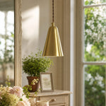 Load image into Gallery viewer, Straight natural brass pendant light in a sunlit room
