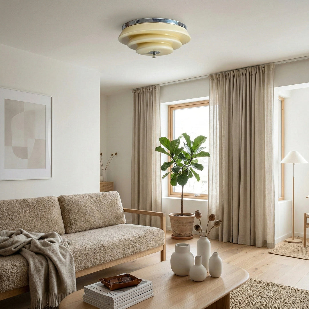 Mallew Flush Mount Ceiling Light – Layered Wave Silhouette Vintage Style Lamp for Indoor Use