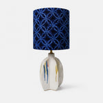 Load image into Gallery viewer, Handmade ceramic table lamp with blue patterned fabric shade
