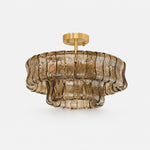 Cargar imagen en el visor de la Galería, French vintage ripple glass chandelier with smoked glass