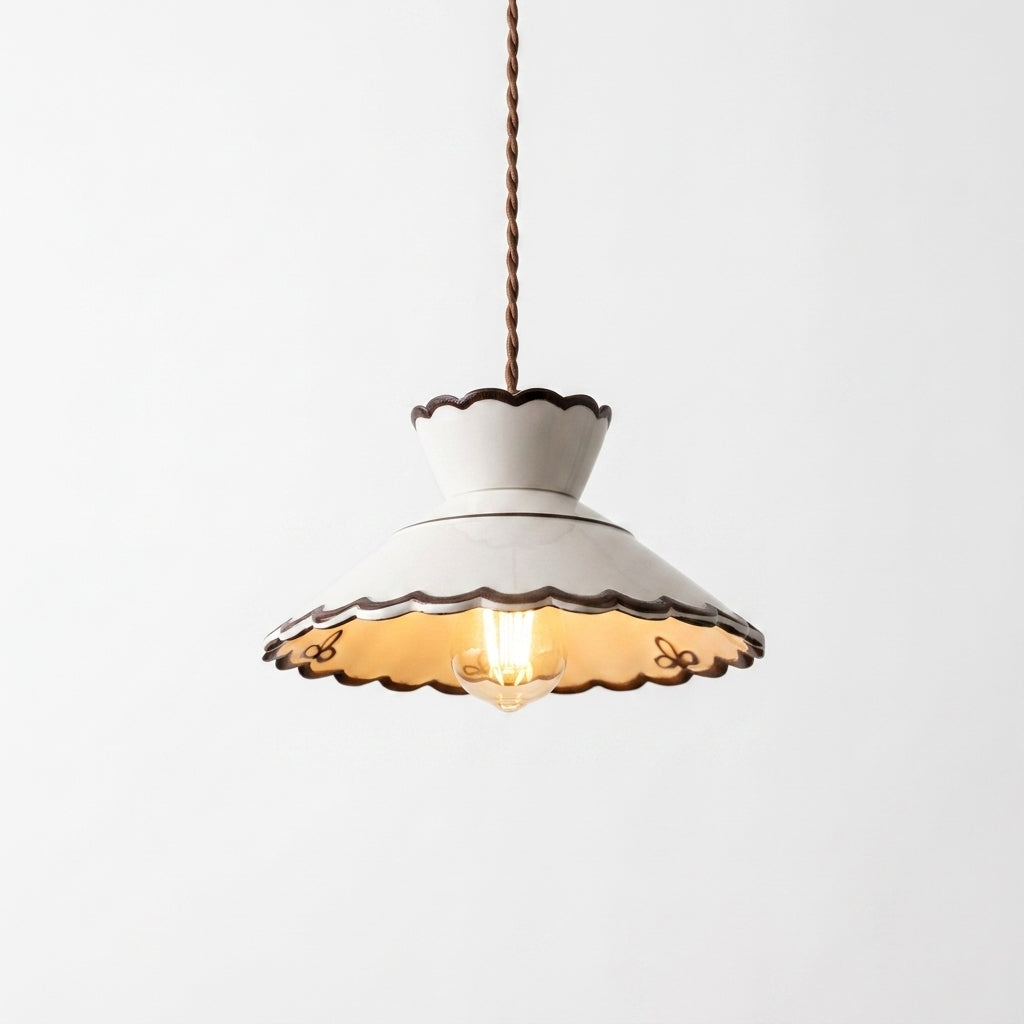 Hand-Painted Scalloped Ceramic Plug-In Pendant