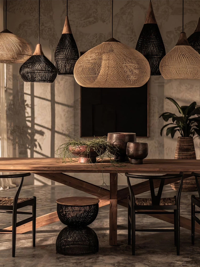 Woven Rattan Wood Plug-In Pendant Light
