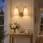 Cargar imagen en el visor de la Galería, Twin Shade Brass Arm Brass Plate Wall Light