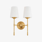Cargar imagen en el visor de la Galería, Two-head vintage brass wall light, Style C with opal glass shades
