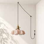 Load image into Gallery viewer, Pleated Glass Antique Brass Plug-In Swag Pendant