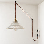 Bild in Gallery-Viewer laden, Vintage Ribbed Glass Shade Plug‑in Swag Pendant Light - Hanging Lamp for Dining and Living Room