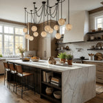 Load image into Gallery viewer, Black Metal Alabaster Globe Hardwired Chandelier