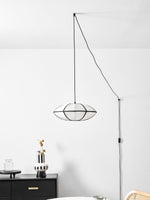 Bild in Gallery-Viewer laden, Black Metal White Fabric Plug-In Swag Pendant