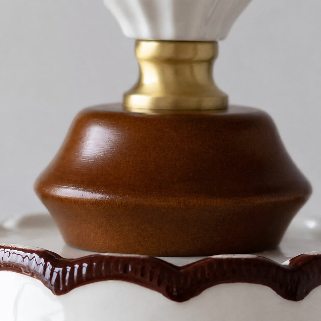 solid wood lamp holder and brass fitting detail