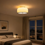 Load image into Gallery viewer, Amber glass ceiling light illuminating a warm bedroom