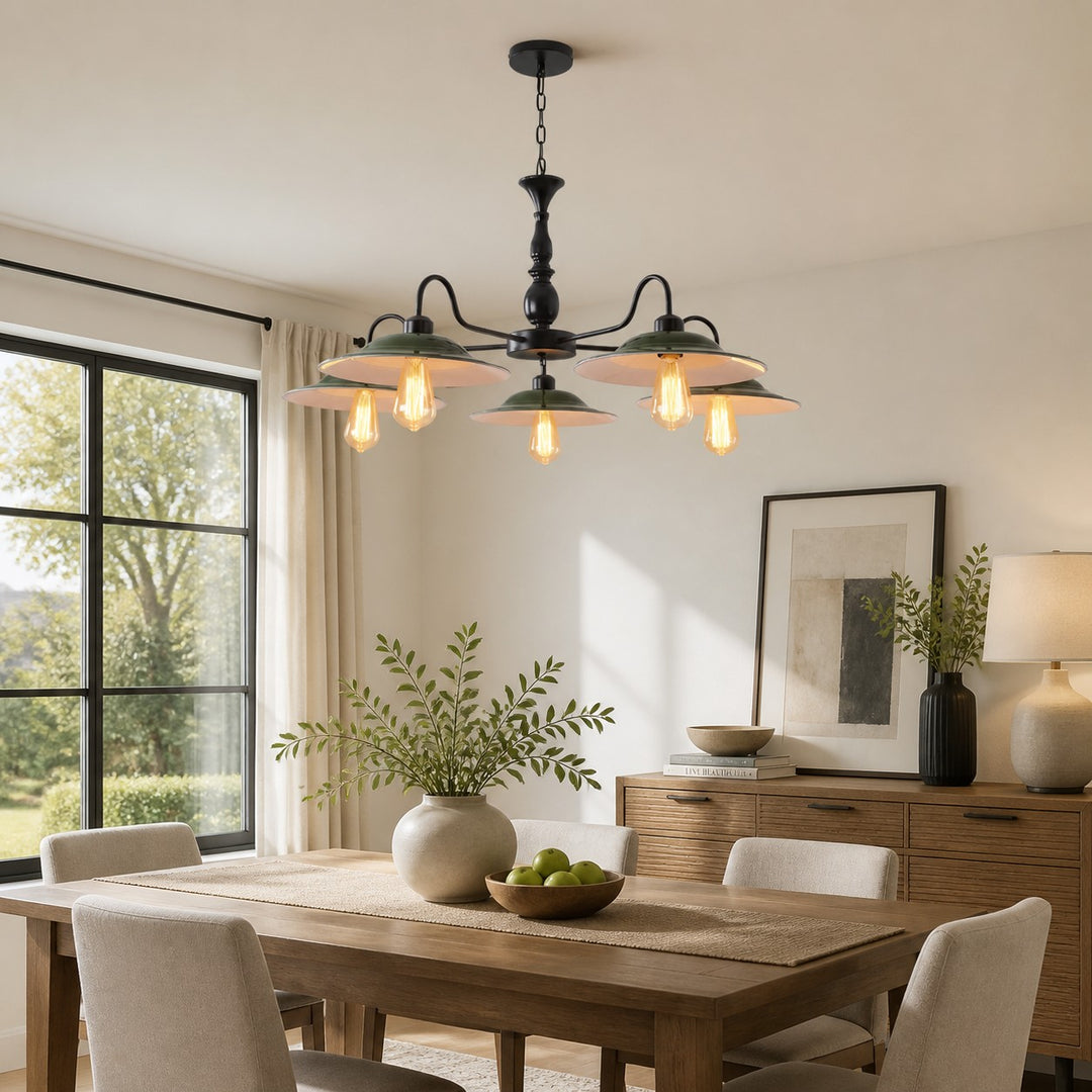 Green Enamel Industrial Chandelier