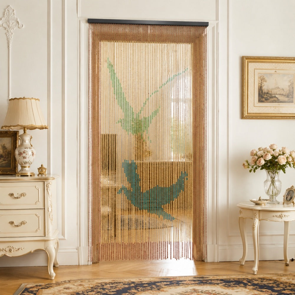 Cortina de puerta bohemia de cuentas de madera