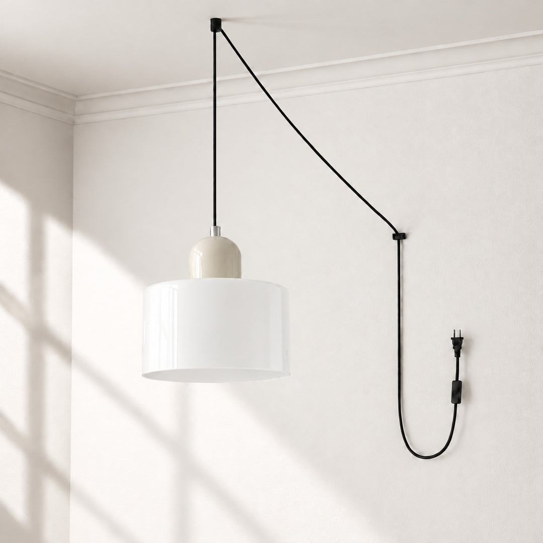 Mid‑Century Macaron Plug‑in Swag Pendant Light - Colorful Shade Hanging Lamp for Home Decor