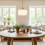 Cargar imagen en el visor de la Galería, Lámpara colgante de cristal opalino Lirra: moderna lámpara minimalista de metal para cocina y comedor.