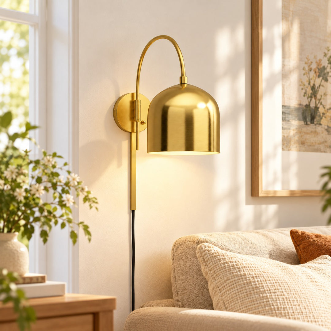 Dome Arm Plug-In Cord Arched Metal Wall Sconce