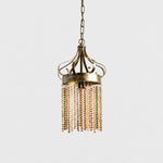 Cargar imagen en el visor de la Galería, Antique brass pendant light with multicolor crystal bead strands