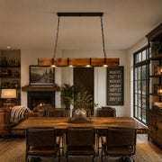 Rustic Wood Bar Pendant Light with Spotlights
