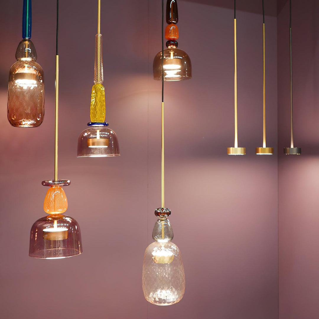 Suspension en verre soufflé à la main - Fer bonbon coloré, couleurs mélangées, pour l'intérieur
