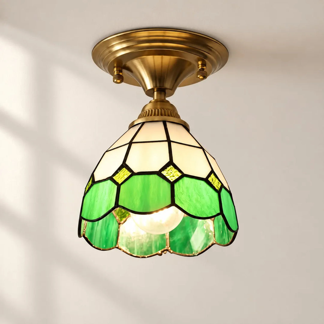 Vintage Green Mosaic Glass Flush Mount Ceiling Light