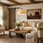 Load image into Gallery viewer, Wabi-sabi hemp pendant light in a warm living room