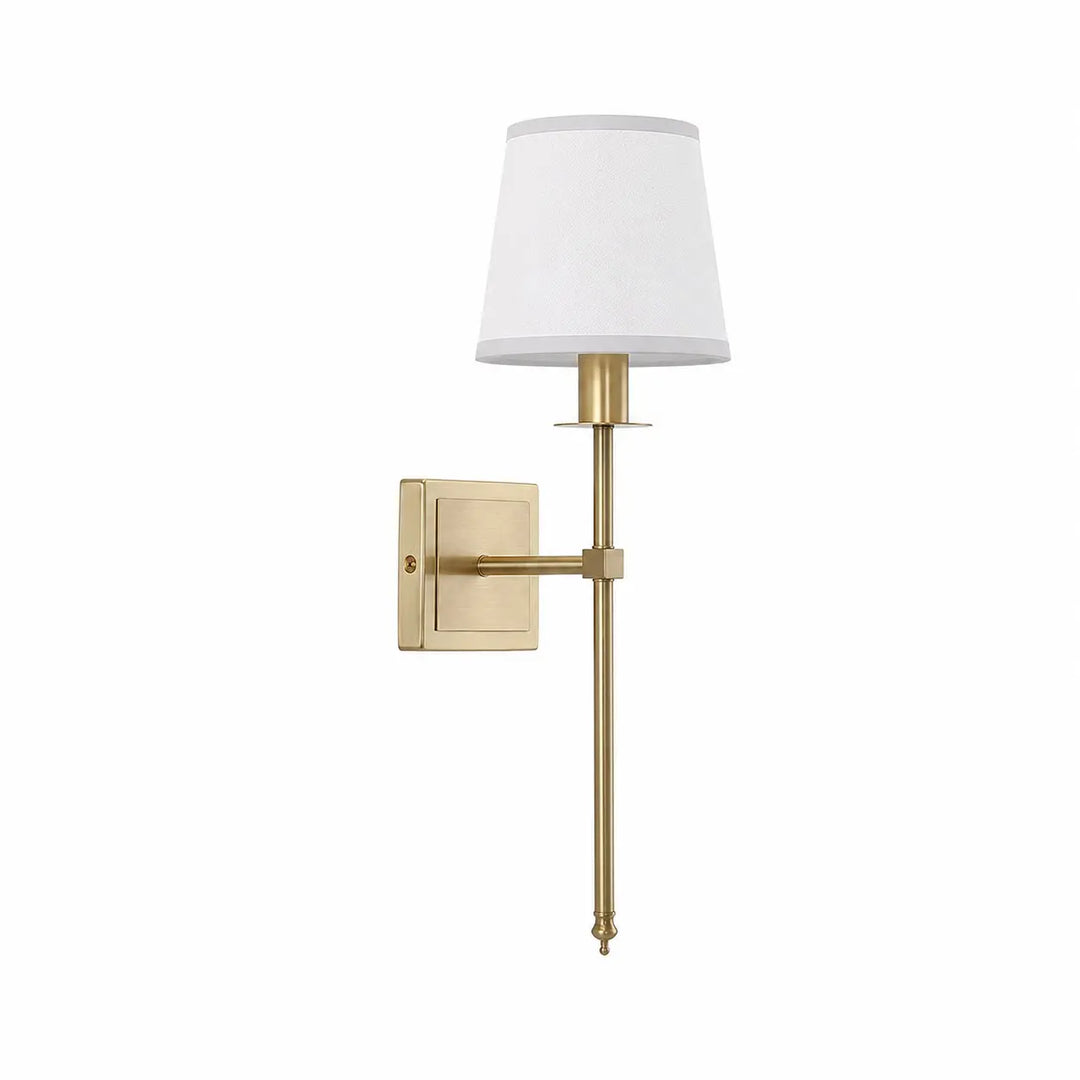 Single Head brass wall sconce with white fabric shade