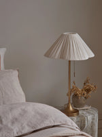 Load image into Gallery viewer, Lindi Elegant Scalloped Linen Table Lamp – Bedroom &amp; Living Room Accent
