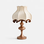 Load image into Gallery viewer, Cream fabric pom-pom table lamp with brown trim