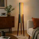 Load image into Gallery viewer, Emerald mosaic tripod floor lamp styled in a living room